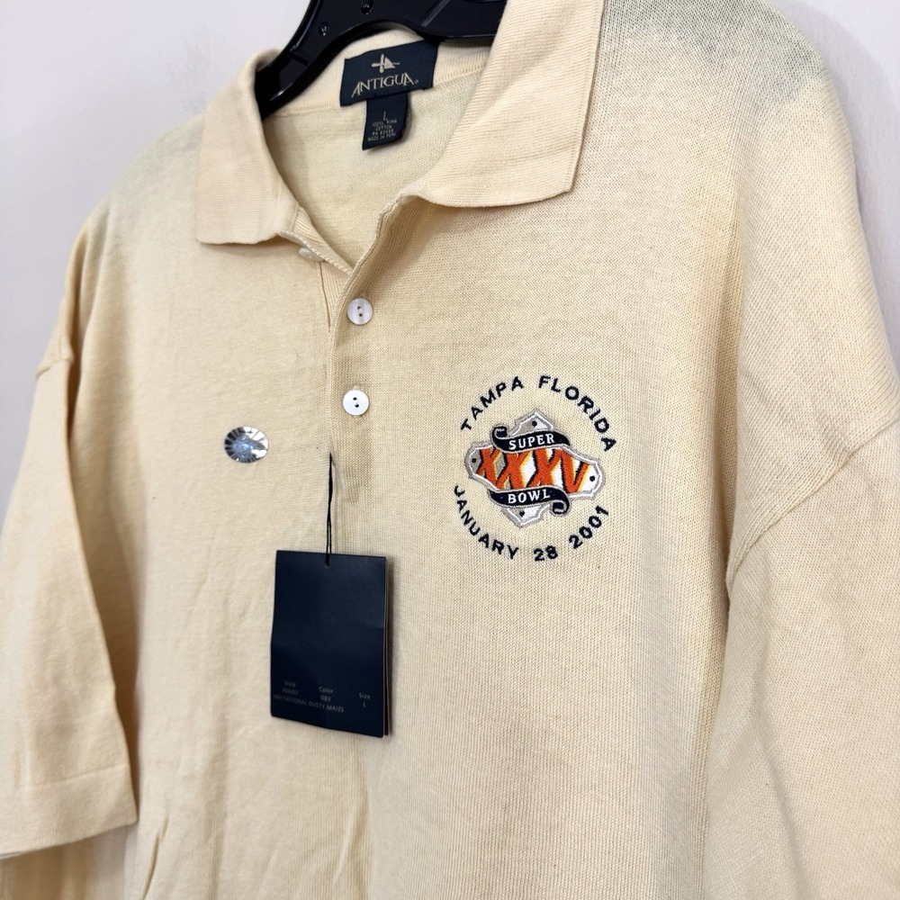 Vintage NWT Antigua Yellow Super Bowl XXXV Golf Polo Ravens Giants Men's L